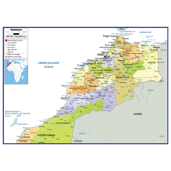 모로코 지도 중size 코팅형 150cmx110cm 영문판