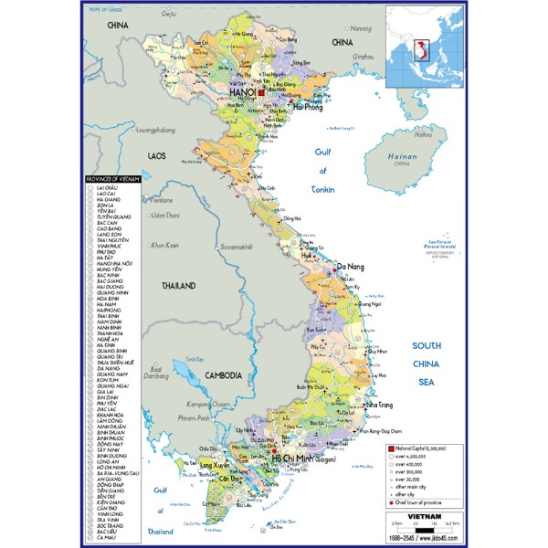 베트남 지도 중size 코팅형 110cmx150cm 영문판