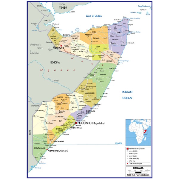 소말리아 지도 중size 코팅형 110cmx150cm 영문판
