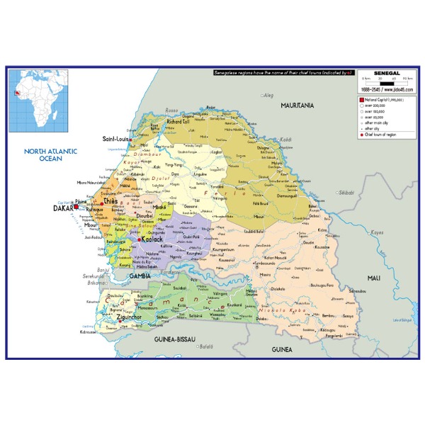 세네갈 지도 대size 코팅형 210cmx150cm 영문판