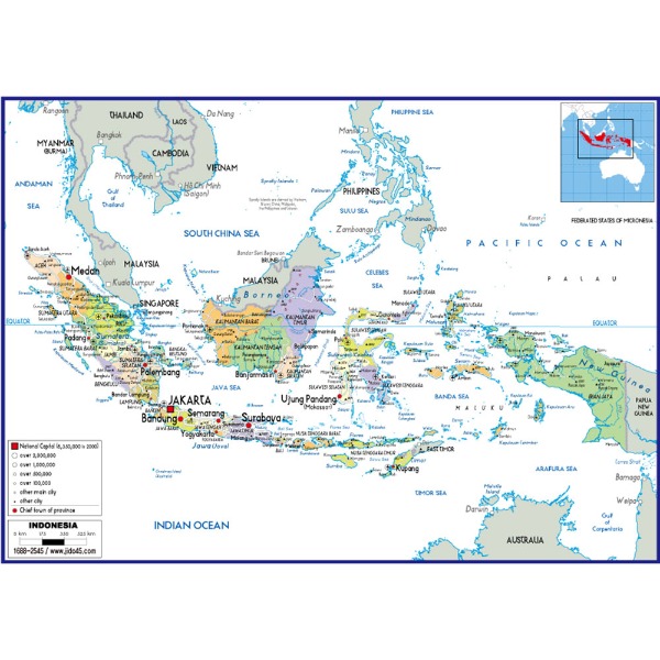 인도네시아 지도 중size 코팅형 150cmx110cm 영문판