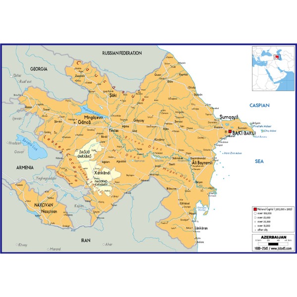 아제르바이잔 지도 대size 코팅형 210cmx150cm 영문판