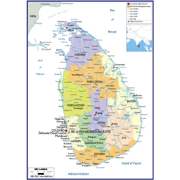 스리랑카 지도 중size 코팅형 110cmx150cm 영문판