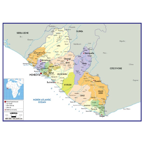 라이베리아 지도 중size 코팅형 150cmx110cm 영문판