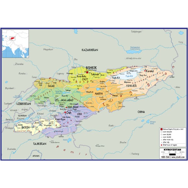 키르기스스탄 지도 소size 코팅형 110cmx78cm 영문판
