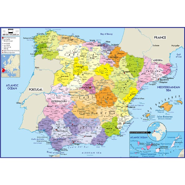 스페인 지도 중size 코팅형 150cmx110cm 영문판