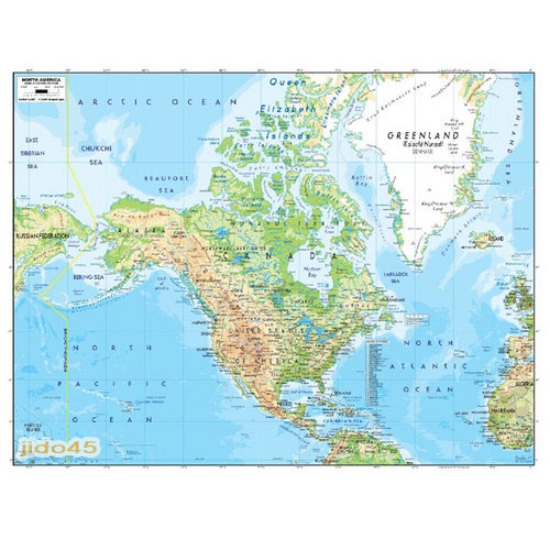 북아메리카 지도(지세) -  코팅형 100-70cm 