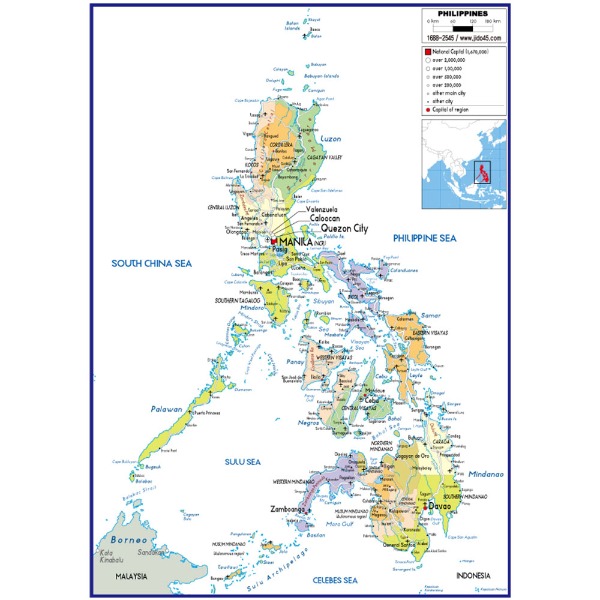 필리핀 지도 중size 코팅형 110cmx150cm 영문판