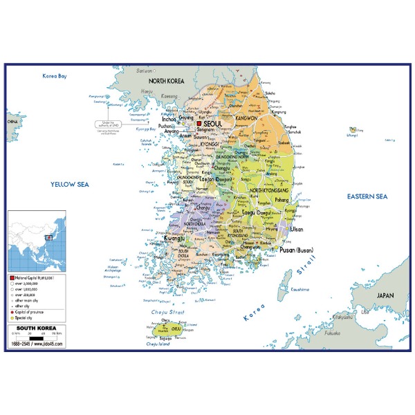 대한민국 남한 지도 소size 코팅형 110cmx78cm 영문판