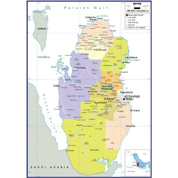 카타르 지도 중size 코팅형 110cmx150cm 영문판