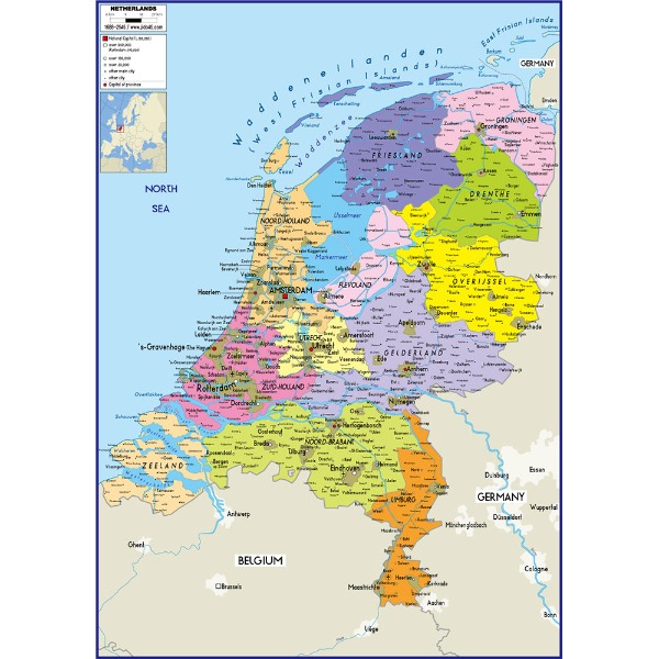 네덜란드 지도 중size 코팅형 110cmx150cm 영문판